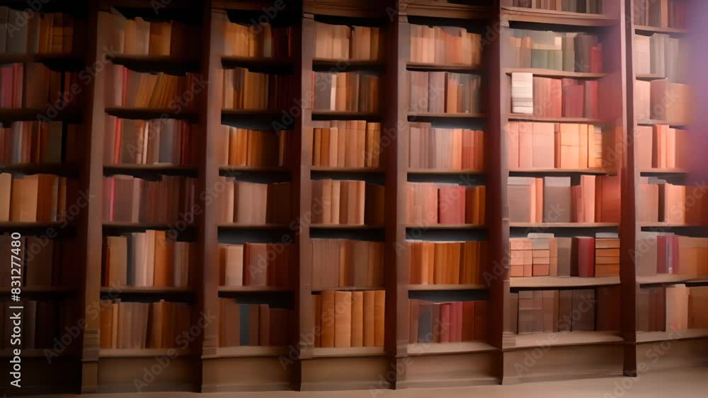 Poster bookshelf overflowing with books by window generative ai