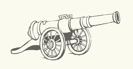 Ancient iron cannon. Vector drawing