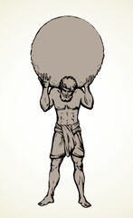 Atlas keeps the earth on their shoulders. Vector drawing silhouette