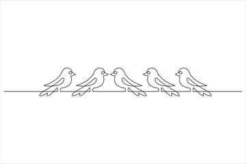  Continuous one line art drawing of cute bird simple outline vector illustration