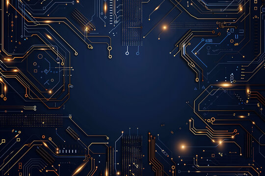 The technological background of light-emitting circuit boards in a flat blue background