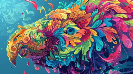 Vibrant digital art of a fantastical creature with intricate patterns