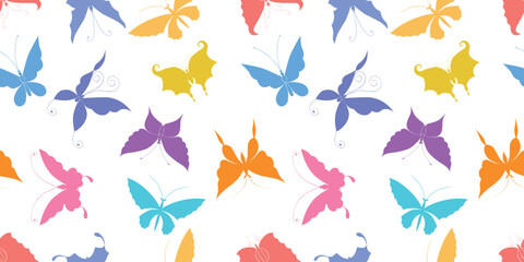 Butterflies silhouettes colorful, seamless pattern, decorative,wings,flying,summer, vector background,wallpaper,textile,paper,fabric