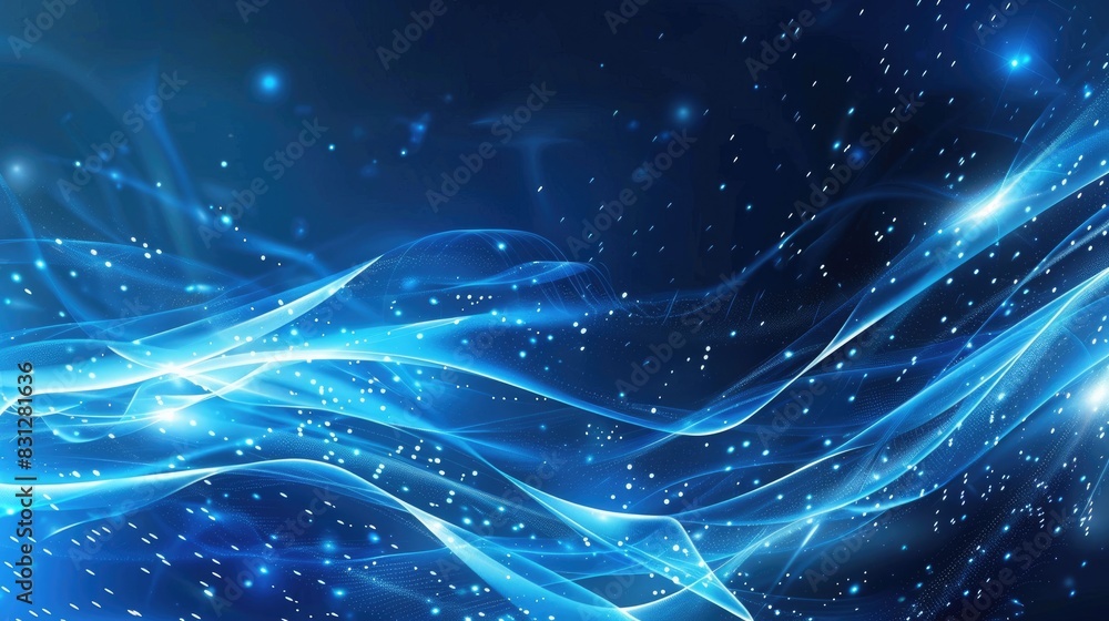 Poster abstract particle curve background in blue with a hi-tech futuristic design, featuring dynamic lines