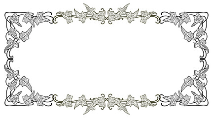 Frame floral leaf vintage decorative design elements tendrils  contour silhouette vector greeting card illustration isolated on white