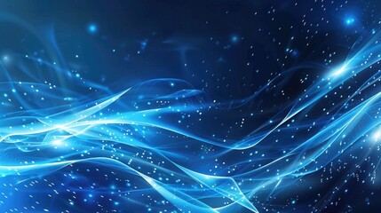 Fototapeta premium Abstract particle curve background in blue with a hi-tech futuristic design, featuring dynamic lines and glowing particles
