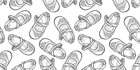 Shoes little girl fashion,seamless pattern contour vector hand drawings, background,wallpaper,paper
