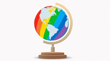 A globe with the rainbow flag of lesbianism on it, on a white background, vector illustration, flat design, simple style, high resolution, professional photograph, no blur, sharp focus, studio