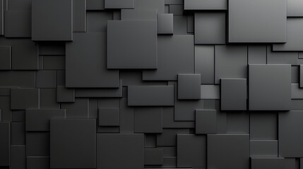 Black mosaic background. Random cubes backdrop. geometric illustration. Square shapes patterns. Architectural abstraction. Interior concept. Business or corporate decoration