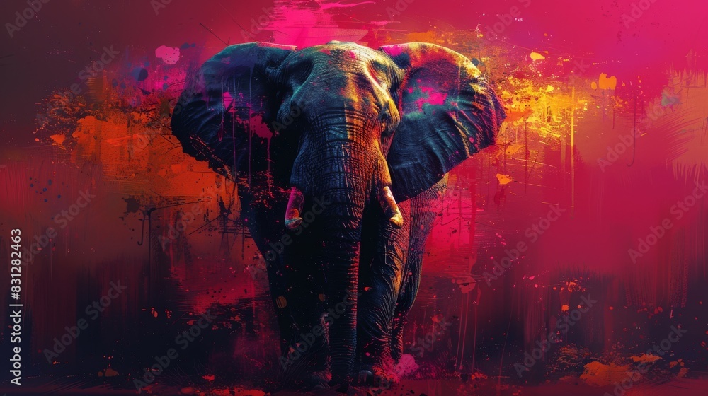 Wall mural abstract colorful elephant digital artwork