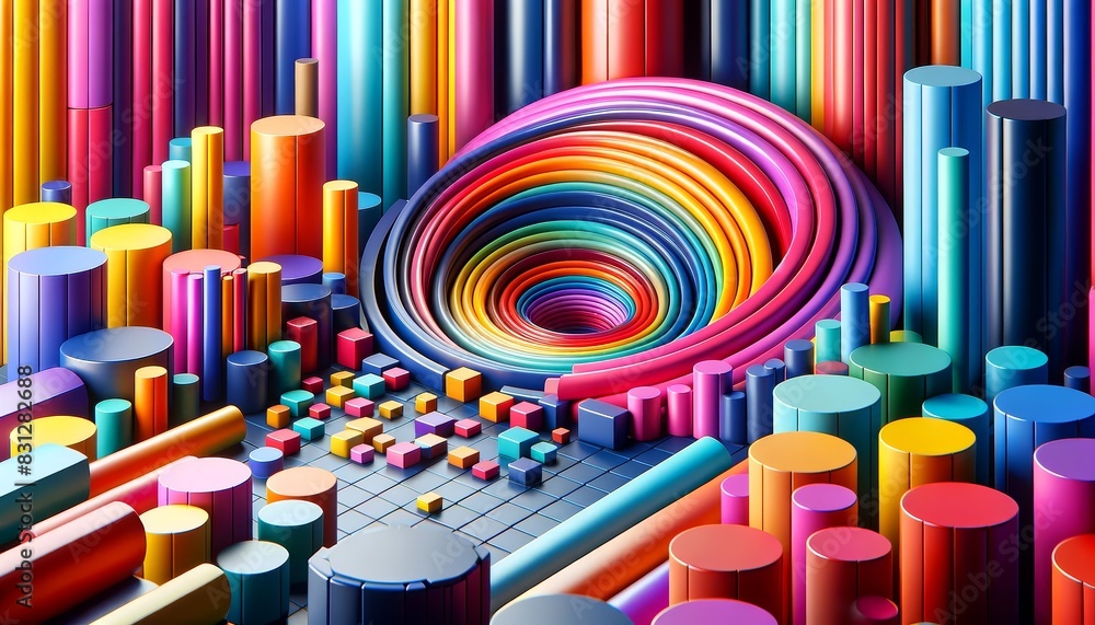 Aufkleber vibrant abstract 3d rendering of colorful geometric shapes creating a dynamic and eye-catching patte