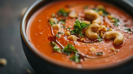 Creamy Tomato Soup with Fresh Herbs and Cashews