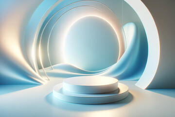 Abstract blue 3D sphere illustration with a shiny round surface design element for a tech background.3d render . Generative AI.	
