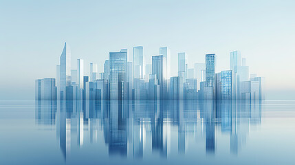 Transparent glass material urban skyline reflection illustration