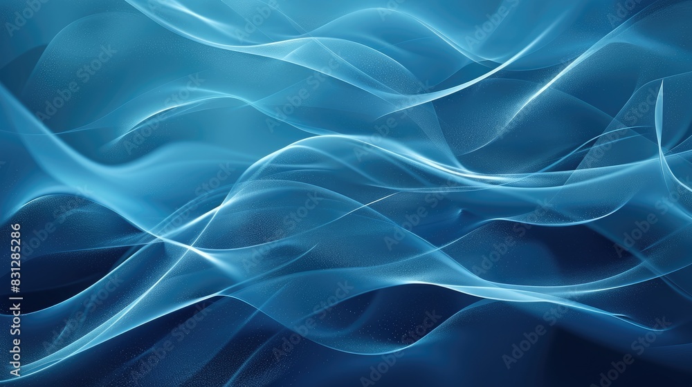 Poster abstract blue background with dynamic and flowing particle curves, creating a modern and futuristic 