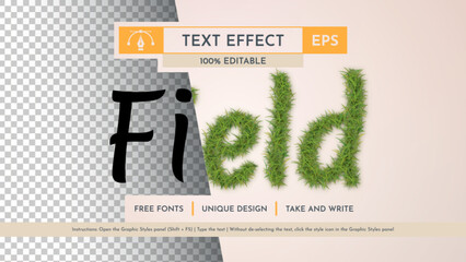 Field Grass Text Effect, Graphic Style. Vector Mockup and Template. Slogan and Brand Company.