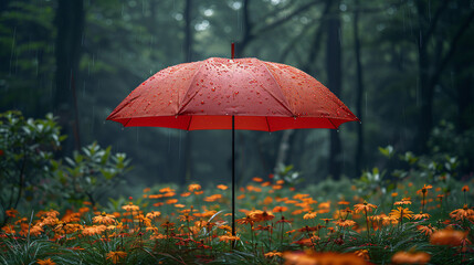 An umbrella in a natural environment, such as a forest