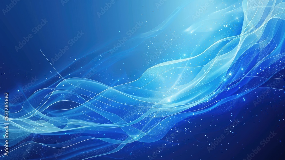 Poster abstract blue background with dynamic particle curves, perfect for a modern and futuristic hi-tech d