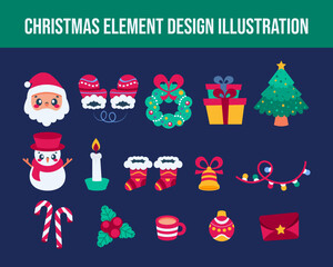 Christmas flat element vector illustration set
