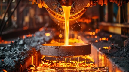 Industrial scene with molten metal being poured