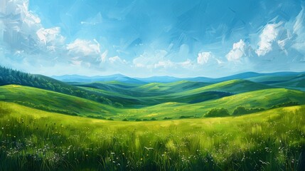 Serene digital landscape painting of rolling hills
