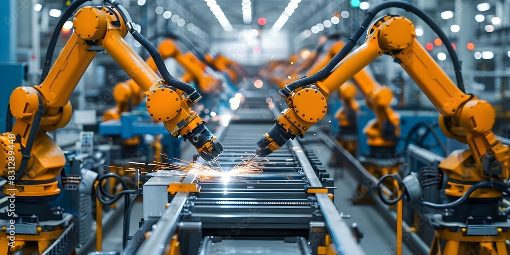 Poster robot arms in a high-tech factory with realistic movements. concept robotic automation, industrial r
