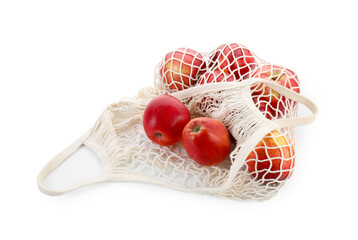 String bag with apples isolated on white