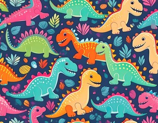 Seamless pattern with dinosaurs