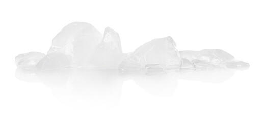 Pieces of clear ice isolated on white
