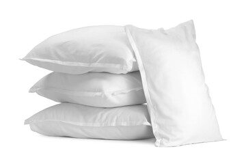 Many new soft pillows isolated on white