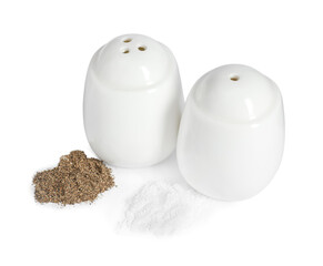 Two shakers with pepper and salt isolated on white