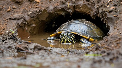 Turtle's Tranquil Hibernation Retreat: A Pond's Sunken Secrets