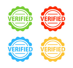 Verified stickers, Colorful label on white background