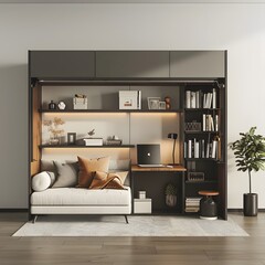a modular wall unit that can transform into a wooden luxury furniture
