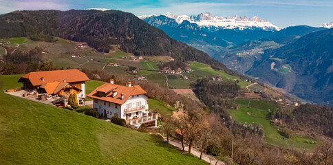 Fototapeta premium Beautiful spring view near Bozen, Etschtal valley, South Tyrol, Italy