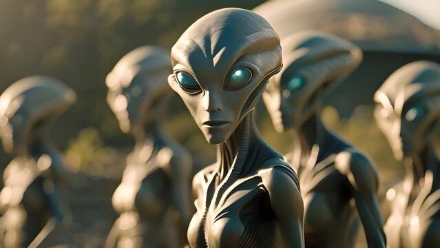 Group of Aliens Standing Together Generative AI