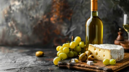 Obraz premium Wine and Cheese Selection on Wooden Board