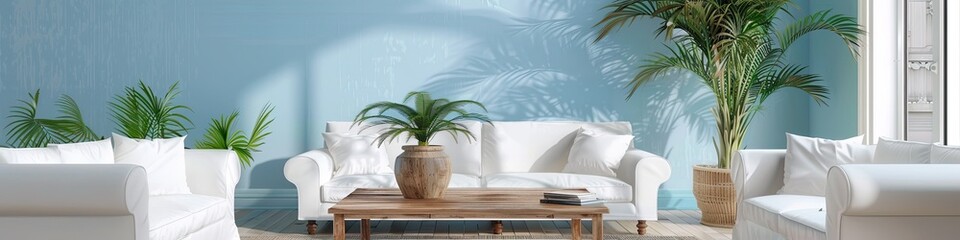 chic minimalist living room with pastel blue walls