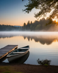 Boat and Lake at Sunset