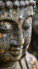 Close-up of ancient buddha statue face