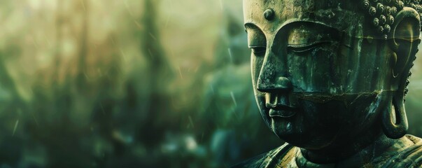 Serene buddha statue in mystical light