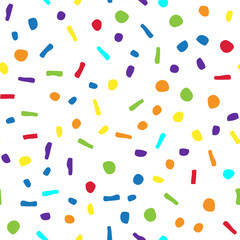 Yellow Vector Spot Birthday. Seamless Vintage Blob. Abstract Random Fun. Pink Flying Explosion Round. Rainbow Happy Polka Background. Small Pattern Baby Summer. Geometric Eps Dot Texture. Color Dot.