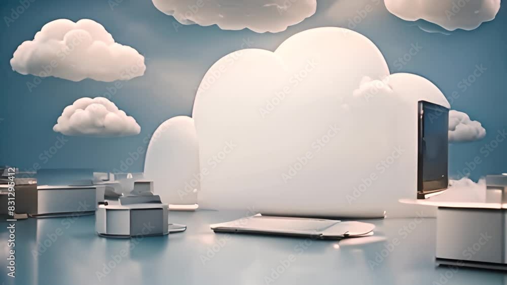 Poster cloud with tv and keyboard on table generative ai
