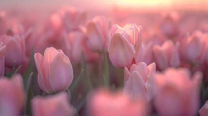 Pink tulips field