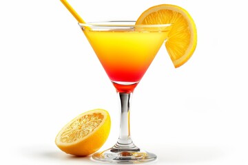 Vibrant tequila sunrise cocktail with a slice of orange, ideal for festive occasions or a refreshing summer drink