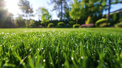 Lush green lawn with fresh dew