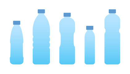 Set color bottles water. Vector icon flat. Blue plastic bottles.