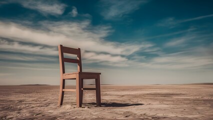 Isolated chair in a desert landscape