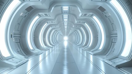 Event Dolly Camera Opens Car Door In A Modern Tunnel Corridor Spaceship Garage Hangar Warehouse Sci Fi Futuristic Metal Panels Structure Showroom 3D Animation