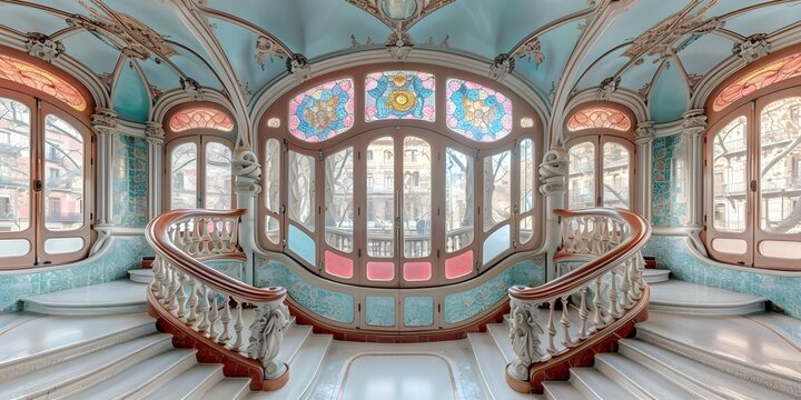 View of the secondlevel balcony at Palau de la Musica Catalana in Barcelona Spain. Concept Travel, Architecture, Landmarks, Tourism, Spain
